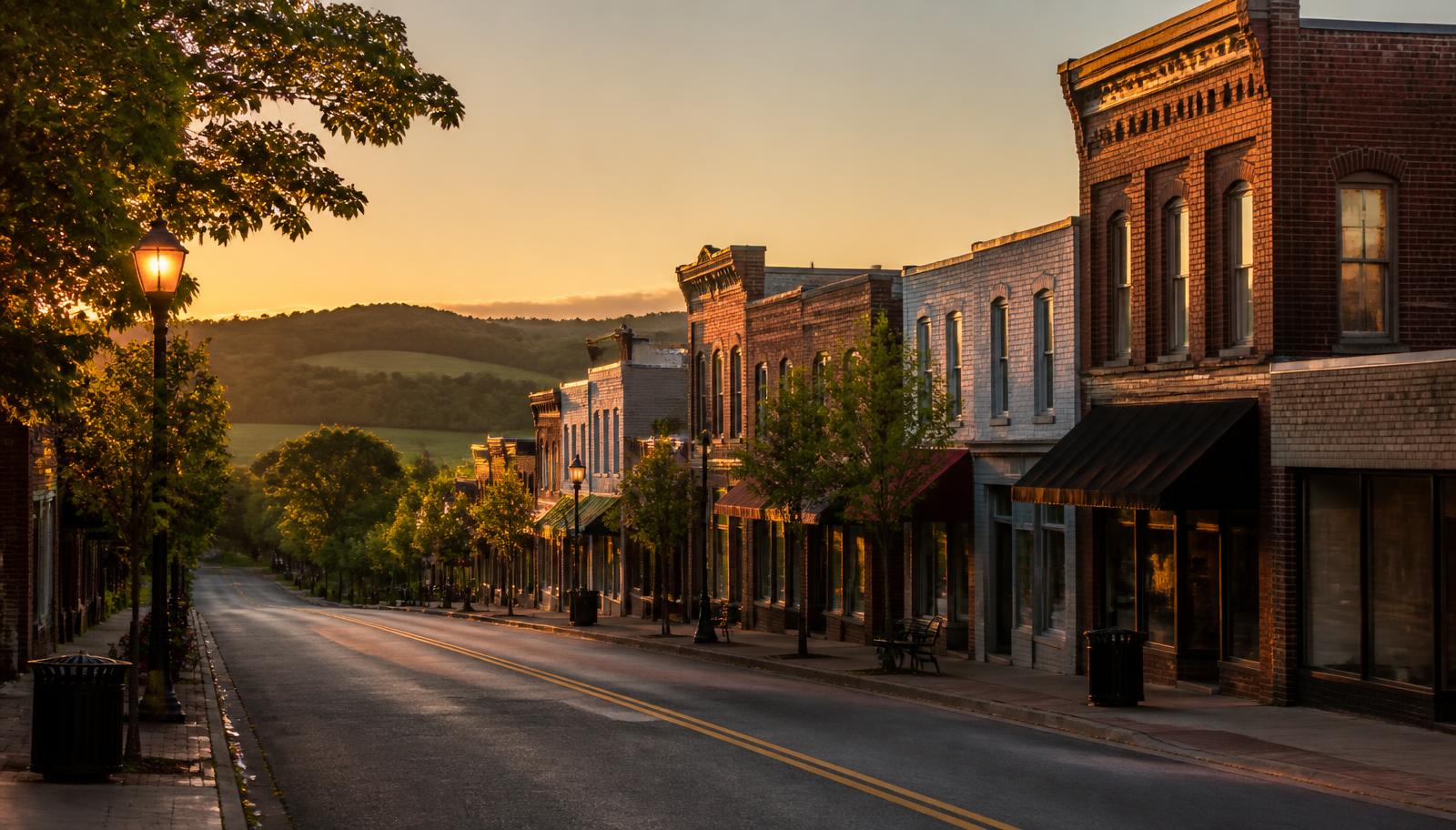 Golden hour on a Middle Tennessee small-town main street